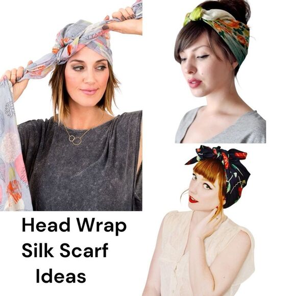 Silk Scarf Oversized Black Gray Abstract Circle Pattern Headscarf, Neck Wrap NEW - Picture 3 of 3